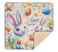 Happy Easter Bunny Carrots Lily Daisy Egg Large Non-Slip Baby Play Mat for Indoor Outdoor Comfortable Padded Play Mat for Baby Kids Toddlers Infants, 50'' x 50''