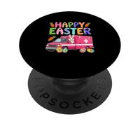 Happy Easter Bunny Driving Ambulance Hunting Colorful Eggs PopSockets Adhesive PopGrip