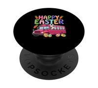 Happy Easter Bunny Driving School Bus Hunting Colorful Eggs PopSockets Adhesive PopGrip