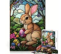 Happy Easter Bunny Glass Art Jigsaw for Teenagers 1000 Pieces Calm Daily Fine Cut Joyful Challenge (38x52cm)