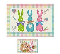 Happy Easter Bunny Placemats - Rabbit Egg Carrots - Placemats | Easter Egg Spring Rabbit Mats | Easter Bags with Rabbits and Eggs | Dining Spring Kitchen Easter Decorations for Family Friens