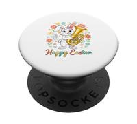 Happy Easter Bunny Playing Tuba Instrument Flowers Eggs PopSockets Adhesive PopGrip