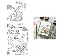 Happy Easter Bunny Rabbit Family Eggs Love Spring Metal Cutting Die and Stamp Set Rubber Clear Stamp DIY Scrapbooking Embossing Stencil Craft Gift Card Album Paper Decor Cardmaking