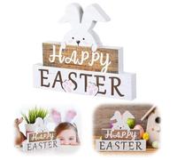 Happy Easter Bunny Table Sign Decorations, Wooden Easter Bunny Table Sign, Rustic Farmhouse Spring Bunnys Holiday Decorations for Tiered Tray for Spring Decor