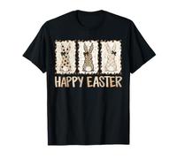 Happy Easter Bunny Trio Leopard Pattern Plaid Polka Dot Art T-Shirt
