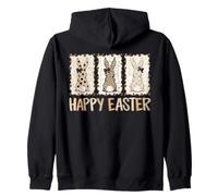 Happy Easter Bunny Trio Leopard Pattern Plaid Polka Dot Art Zip Hoodie