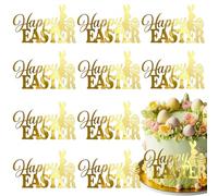 Happy Easter Cake Toppers Set, 10Pcs Mirror Acrylic Gold Glitter Side Cake Decorations with Bunny Egg Design Decorative Cupcake Toppers for Easter Spring Theme Party Supplies