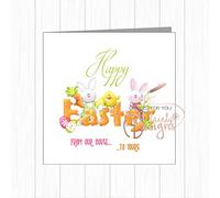 Happy Easter Card From Our House To Yours Neighbours Rabbits Carrots Chick Eggs