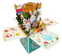 Happy Easter Card, Pop Up Easter Cards for Women, 3D Eggs and Rabbit Design, Bunny Card for Kids Family Friends, 3D Greeting Cards Includes Envelope and Note