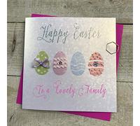 HAPPY EASTER CARD TO A LOVELY FAMILY- HANDFINISHED EGGS by White Cotton Cards EB3-FAM