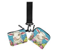 Happy Easter Cartoon Cute White Lamb Flowers Women's Change Wallet Card Cases Large Capacity Card Wallet Money Organizer with Zipper Pocket for Lady 2 Packs, Happy Easter Cartoon cute white lamb