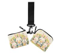 Happy Easter Cartoon Cute White Rabbit Women's Coin Wallet Card Holder Mini Fashion Zipper Purse Wallet with Zipper Pocket for Work Travel 2 Pcs, happy easter Cartoon cute white rabbit, One Size