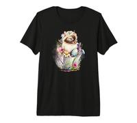 Happy Easter Cat Easter Tea Cup Coffee Cat Siamese Floral Premium T-Shirt
