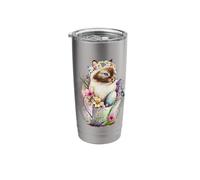 Happy Easter Cat Easter Tea Cup Coffee Cat Siamese Floral Stainless Steel Insulated Tumbler