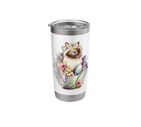 Happy Easter Cat Easter Tea Cup Coffee Cat Siamese Floral Stainless Steel Insulated Tumbler
