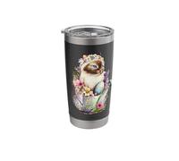 Happy Easter Cat Easter Tea Cup Coffee Cat Siamese Floral Stainless Steel Insulated Tumbler