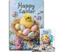 Happy Easter Chick in Nest Relaxing Wooden Puzzle, Adults, 1000 Pieces | New Year gift for puzzle lovers: activity for family time in spare time.