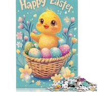 Happy Easter Chick with Eggs Jigsaw Puzzle 500 Piece Jigsaw Puzzles Game for Adults And Wooden Puzzles Educational Toys 500pcs (52x38cm)