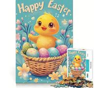 Happy Easter Chick with Eggs Puzzles for Adults 1000 Piece Cognitive Train Perfect Connection Pattern Build Art Display (38x52cm)