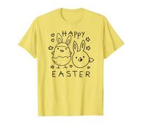 Happy Easter Chicken Bunny Pale Yellow Easter Line Art T-Shirt