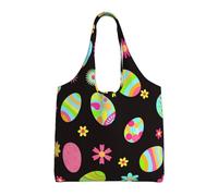 Happy Easter Colorful Easter Eggs,Reusable Tote Bags Grocery Bags Large Capacity Canvas Shopping Shoulder bag