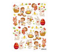 Happy Easter Coloured Eggs Bunny Basket Stickers - Set of 42 Stickers - Seasonal Decorations