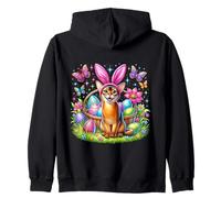 Happy Easter Cute Bunny Abyssinian Cat Easter Eggs Basket Zip Hoodie