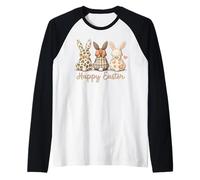 Happy Easter Cute Bunny Trio Spring Farmhouse Art Women Girl Raglan Baseball Tee