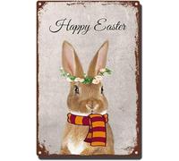 Happy Easter Cute Bunny Vintage Metal Aluminum Tin Sign Door Signs Exterior Home Cave Garage bar Country Poster Club Wall Plaque Decoration Retro Aluminum Sign 8x12 Inch