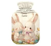 Happy Easter Cute Bunny White Travel hot Water Bottle with Soft Cover, 2L hot Compress for Hand Feet Warmer, Menstrual Cramps, Bolsa Caliente para Dolores Menstrual