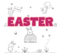 Happy Easter Cute Card with Bunnies Bunny Blessings for Family Friends Grandparents Kids Teacher Mum and Dad Daughter 14 x 14 cm 300gsm with white envelope pink white and black