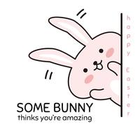 Happy Easter Cute Card with Bunny Blessings for Family Friends Grandparents Kids Teacher Mum and Dad Daughter 14 x 14 cm 300gsm with white envelope pink white and black