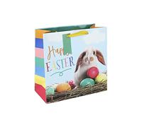 Happy Easter Cute Photo Bunny Square Gift Bag with Gift Tag for Easter Eggs and Easter Gifts Extra Large Size