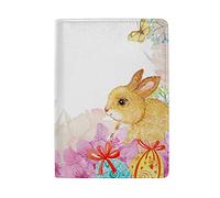 Happy Easter Day Bunny Rabbit Eggs Flowers Genuine Leather Travel Passport Covers, Microfiber Travel Cards Wallet Holder Case Protector for Women and Men
