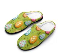 Happy Easter Day Eggs Men's Winter Slippers Memory Foam Cotton House Shoes Anti-Slip Rubber Sole Slippers 7-8（40-41）