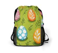 Happy Easter Day Eggs Trendy Drawstring Backpack Lightweight Gym Bag with Shoes Compartment Printed String Daypack