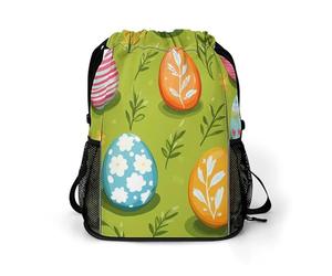 Happy Easter Day Eggs Trendy Drawstring Backpack Lightweight Gym Bag with Shoes Compartment Printed String Daypack