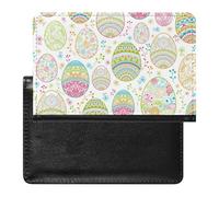 Happy Easter Day Pattern with Seamless Colorful Eggs on White Women's Passport Protector, Men's Passport Protector, PU Travel Passport Protector for Women Men Worker 5.8 x 3.9 x 0.4 inch