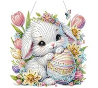 Happy Easter Decorations Exquisite Easter Egg Bunny Painting Hanging Irregular Crystal Rhinestone Decoration Border Hot Products A Of Bright Color To Your Home (Grey, 23X23X1 8cm)