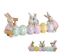 Happy Easter DecorationsColorful Easter Eggs Bunny Statue Centerpiece OrnamentsResi Holiday DecorSpring