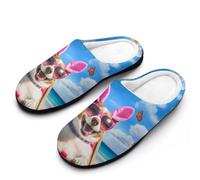 Happy Easter Dog Beach Butterfly Men's Cotton Slippers Indoor House Shoes Warm Gift for Travel Bedroom Hotel 7-8（40-41）