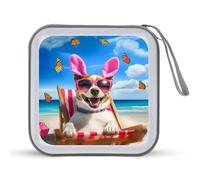 Happy Easter Dog Beach Butterfly Portable Zipper CD Case 40 Capacity DVD Collection Holder for Car Office Home Travel