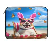 Happy Easter Dog Beach Butterfly Printed Laptop Sleeve Case with Double Zipper Portable Computer Bag Protective Briefcase Handbag