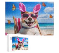 Happy Easter Dog Beach Butterfly Wooden Puzzle Letter on Back Adults Difficult Jigsaw Puzzles for Home Decor Birthday Gift