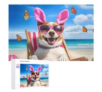 Happy Easter Dog Beach Butterfly Wooden Puzzle Letter on Back Adults Difficult Jigsaw Puzzles for Home Decor Birthday Gift