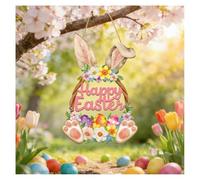 Happy Easter Door Sign Plaque Easter Egg Bunny Welcome Wreath Easter Hanging Wooden Door Decorations with Bow for Easter Shop Home Garden Spring Decor (Rabbit)
