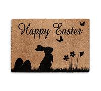 Happy Easter Doormat (40cm x 60cm) Small, Rabbit Front Door Mat, Coconut Core Fibre Heavy Duty Mat, Rug, Welcome Indoor Natural Coir Mat, Regular