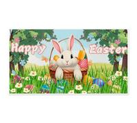 Happy Easter Doormat Decoration, Decorative Rabbits Bunny Eggs Cute Door Mat Spring Decor Welcome Mat Easter Decorations, Easter Bunny Rug Outdoor Welcome Mat for Front Door Porch Home Farmhouse