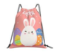 Happy Easter Drawstring Bag Sport Sack Bunny Eggs Drawstring Gym Bag for Kids Adults Water-Resistant Swimming String Backpack for Fitness Running Yoga Travel