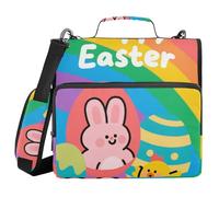 Happy Easter Egg Rabbit Rainbow 1.5 Inch 3 Rings Organizer Binder with Handle Easy to Carry Portfolio Binder for Middle School